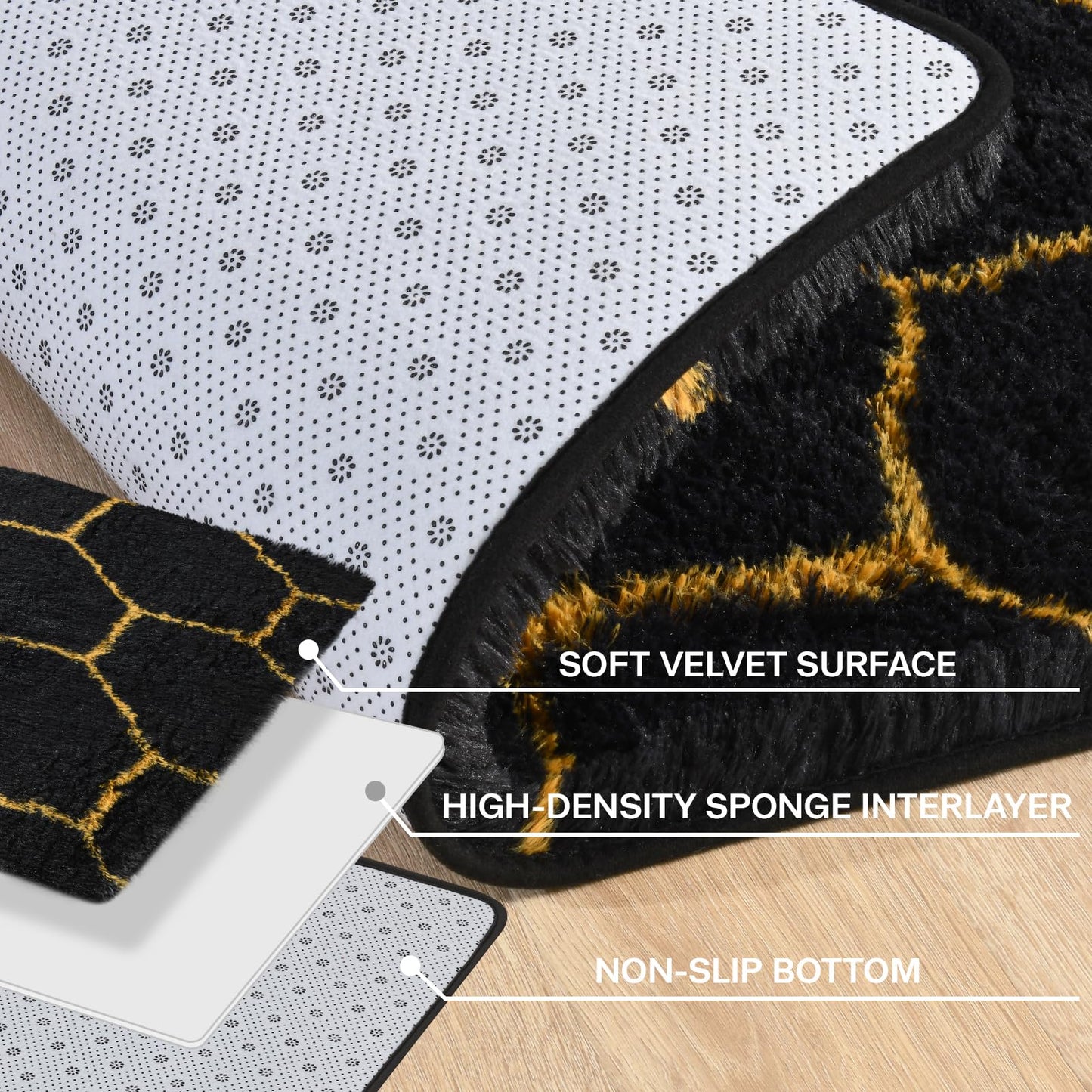 Meralax Hexagon Gold/Black Rugs for Living Room Bedroom, 4x6 Soft Area Rug Fluffy Shaggy Bedside Rug, Machine Washable Indoor Floor Carpet for Kids Boys, Dorms, Nursery Rooms, Home Decor Aesthetic