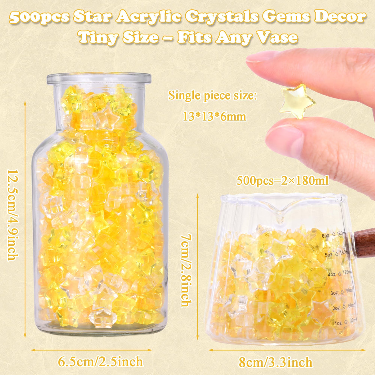 LAIDANLA 500PCS Mix Yellow Acrylic Star Gems Vase Fillers, Decorative Fake Crystals Gems for Centerpieces Table Scatter Wedding Decor Party Decorations DIY Crafts Home Decor