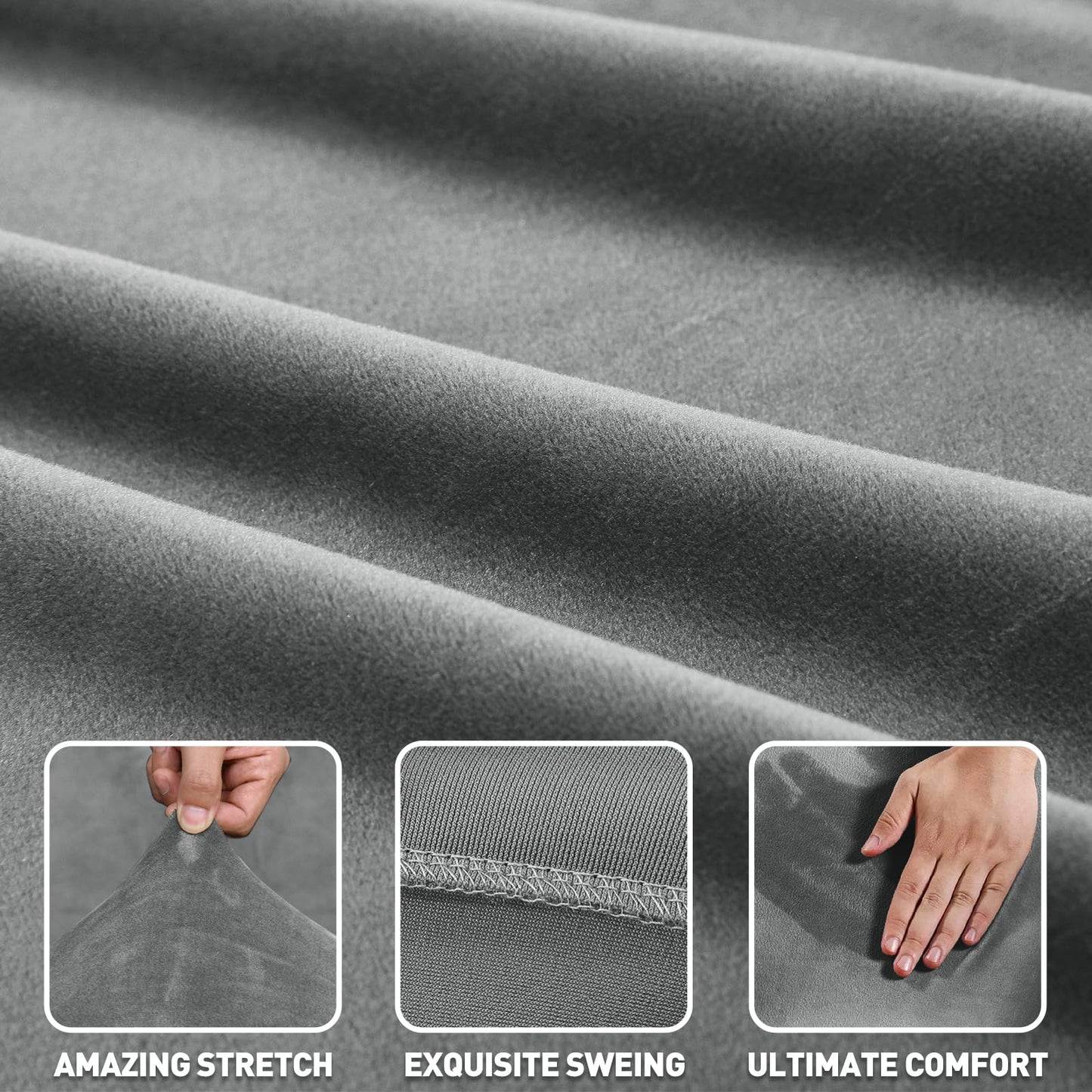 ZNSAYOTX 2026 Soft Velvet Sectional Couch Covers, Luxury Plush Slipcovers with Elastic Bottom for L Shape Sectional Sofa, 2 Pcs Pet Friendly Protector (3 Seat Couch + 2 Seat Chaise, Grey)
