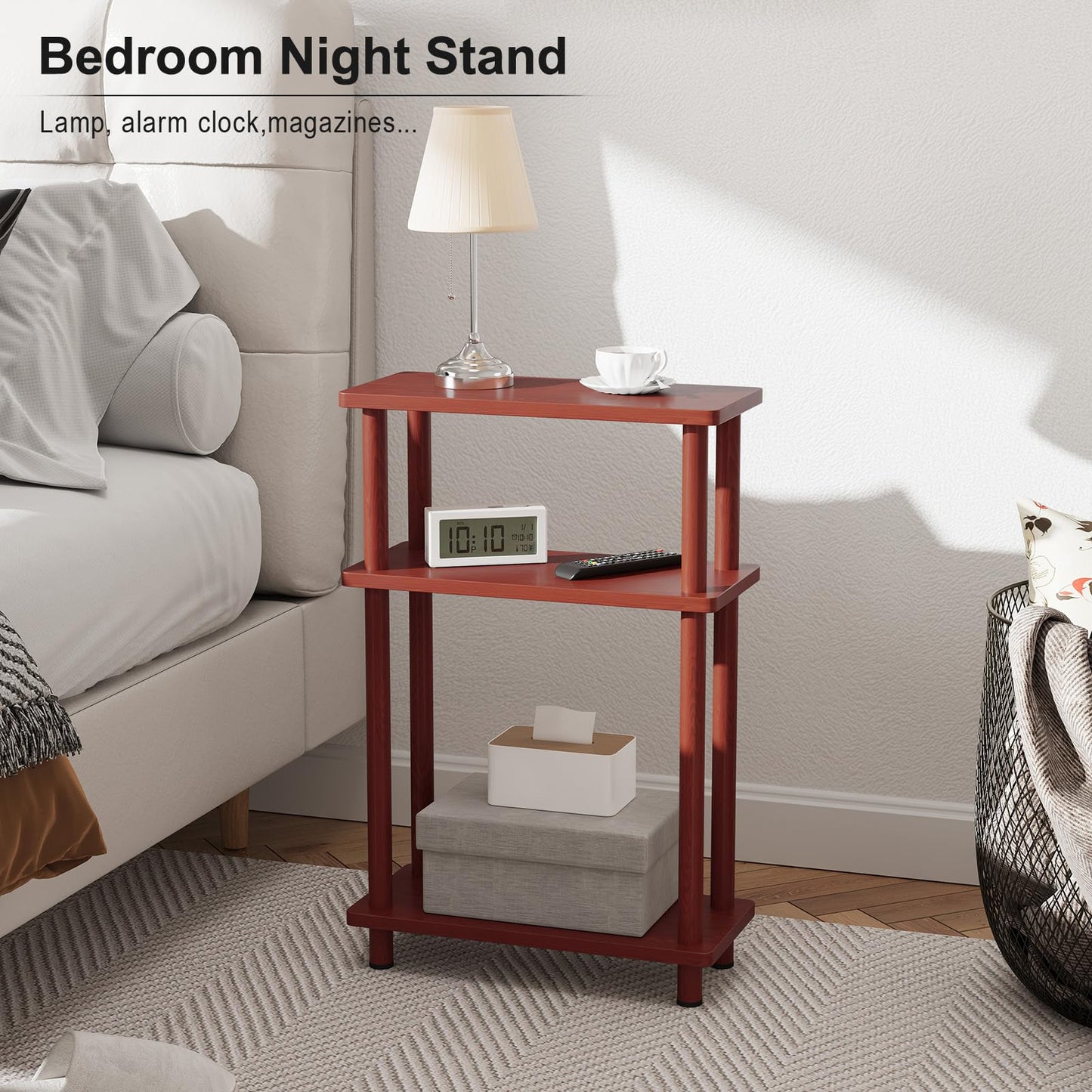Apicizon 3 Tier End Table, Narrow Side Table with Storage Shelf, Bedroom, Living Room, Entryway, Farmhouse, Dark Brown