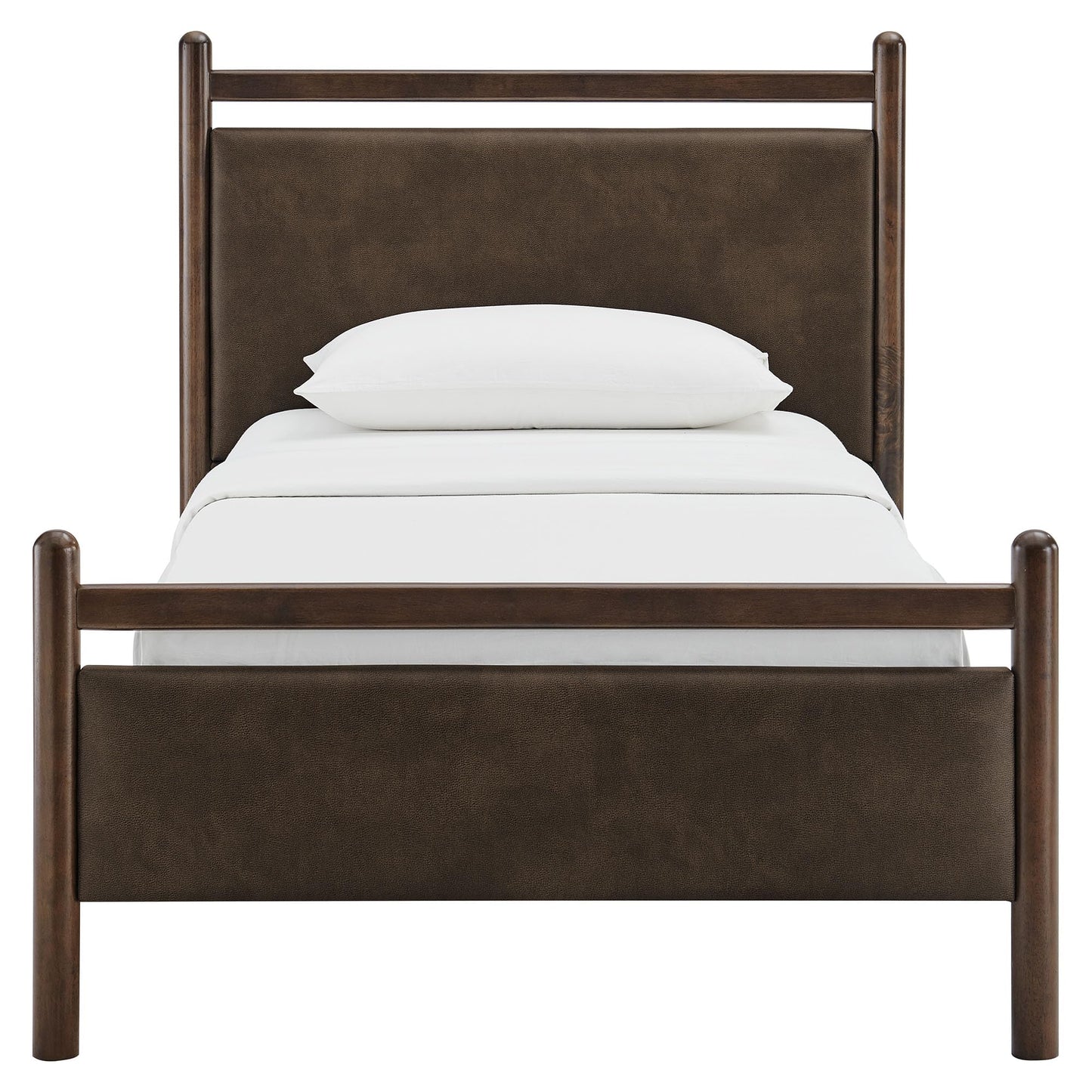 Modway Ginny Twin Platform Bed Frame in Wenge Mushroom - Solid Wood Bed with Padded Faux Leather Headboard and Footboard, Wood Slats, No Box Spring Needed