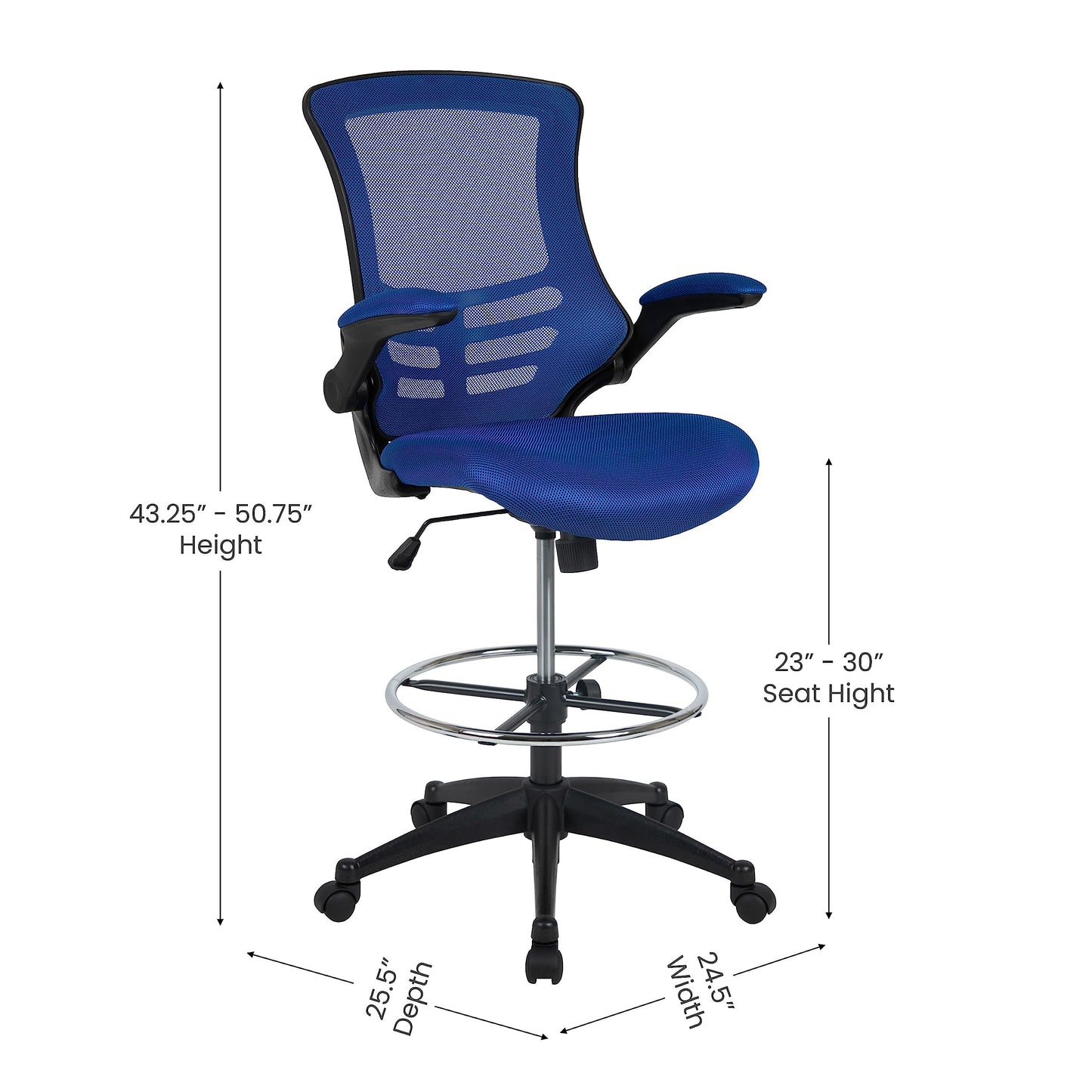 Flash Furniture Kelista Mid-Back Swivel Office Chair with Adjustable Seat Height, Ergonomic Mesh Desk Chair with Flip-Up Armrests, Blue