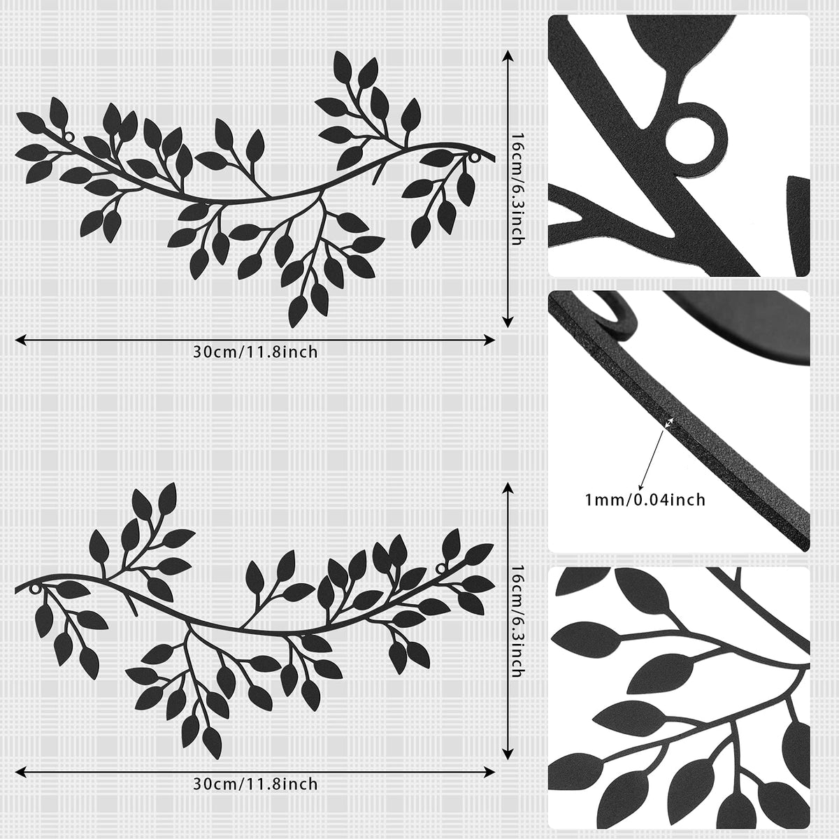 Hotop 2 Pieces Metal Tree Leaf Wall Decor Vine Olive Branch Leaf Wall Art Wrought Iron Scroll Sculptures Above the Bed, Living Room, Outdoor Decoration (Classic Style,Black)