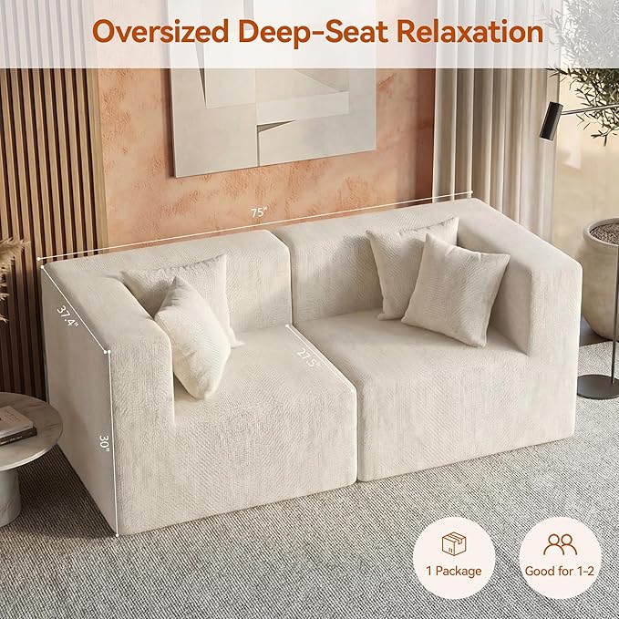 MONVANE 75" Loveseat Sofa, Comfy Chenille Cloud Couch