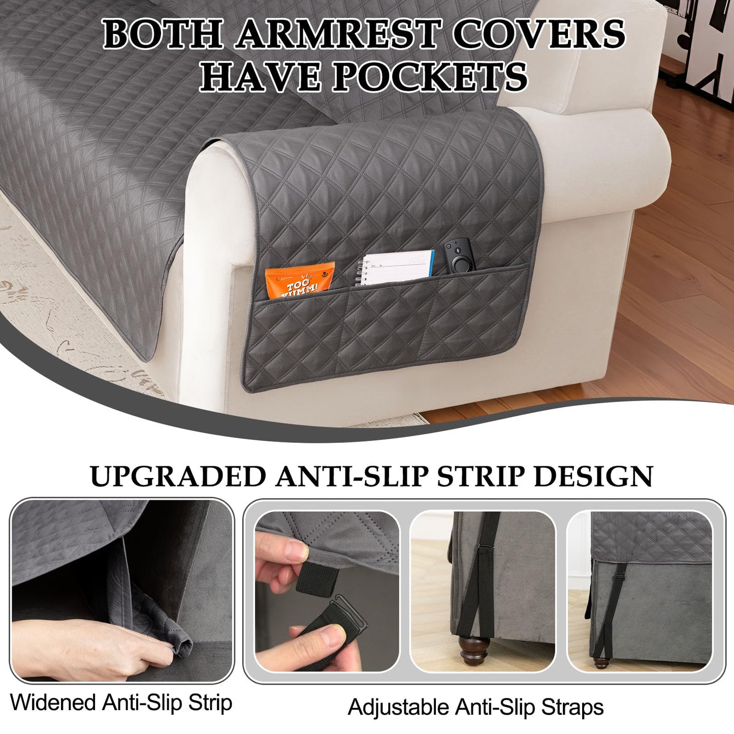 HDCAXKJ Waterproof Sectional Couch Cover L Shaped Sofa Covers Washable Corner Sectional Slipcovers Dog Pet Proof U Shape Furniture Protector with Upgraded Anti Slip Strips (X-Large, Dark Grey)