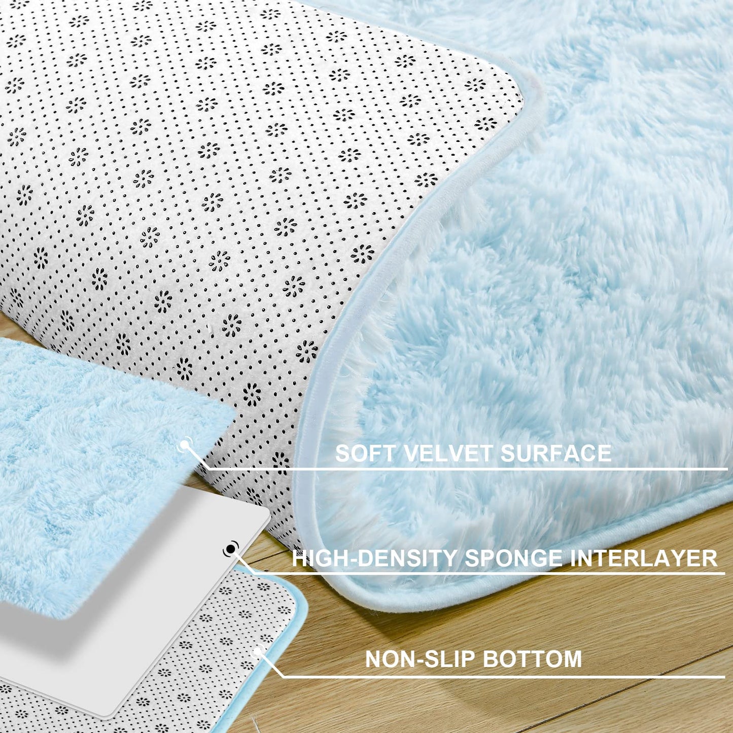 Merelax Soft Modern Indoor Shaggy Area Rug for Bedroom Livingroom Dorm Kids Room Home Decorative, Non-Slip Plush Fluffy Furry Fur Rugs Comfy Nursery Accent Floor Carpet 4x5.9 Feet, Baby Blue