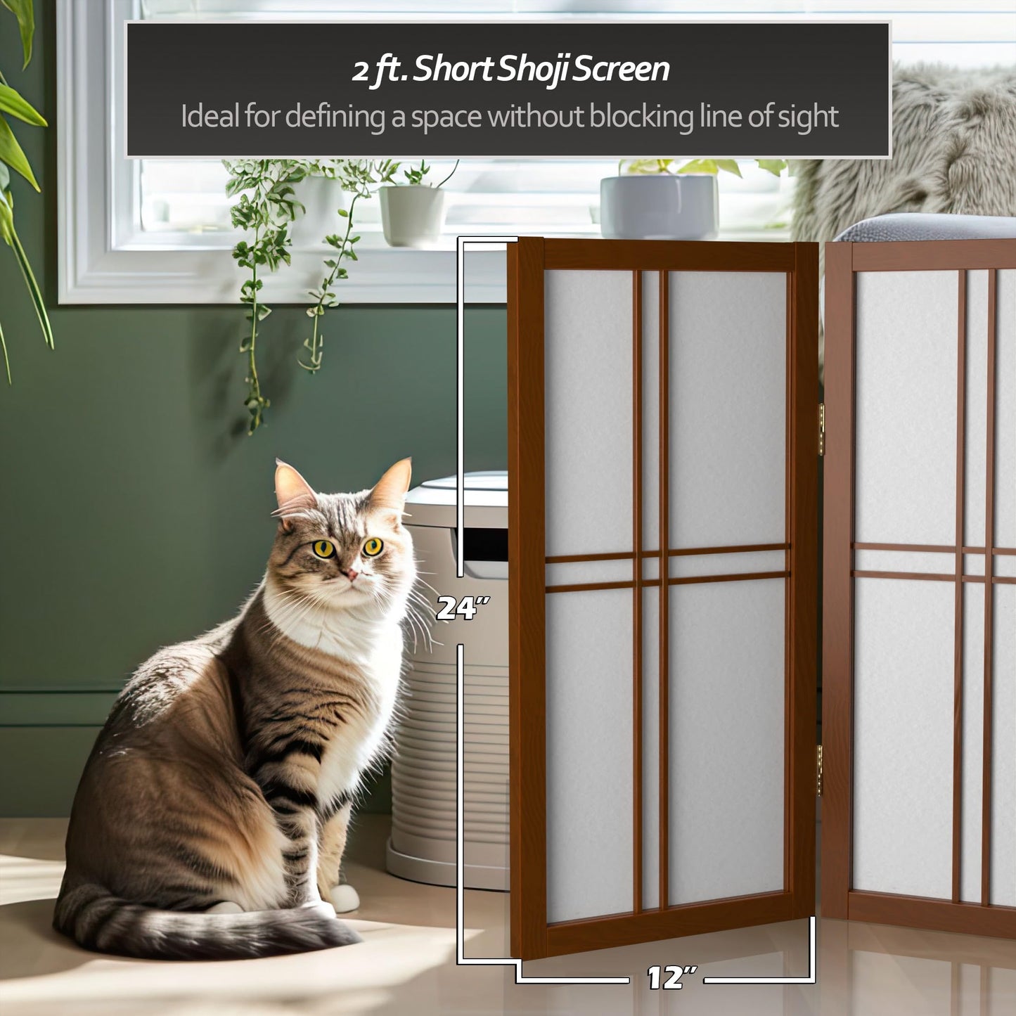 2 ft. Short Desktop Double Cross Shoji Screen - Walnut - 3 Panels