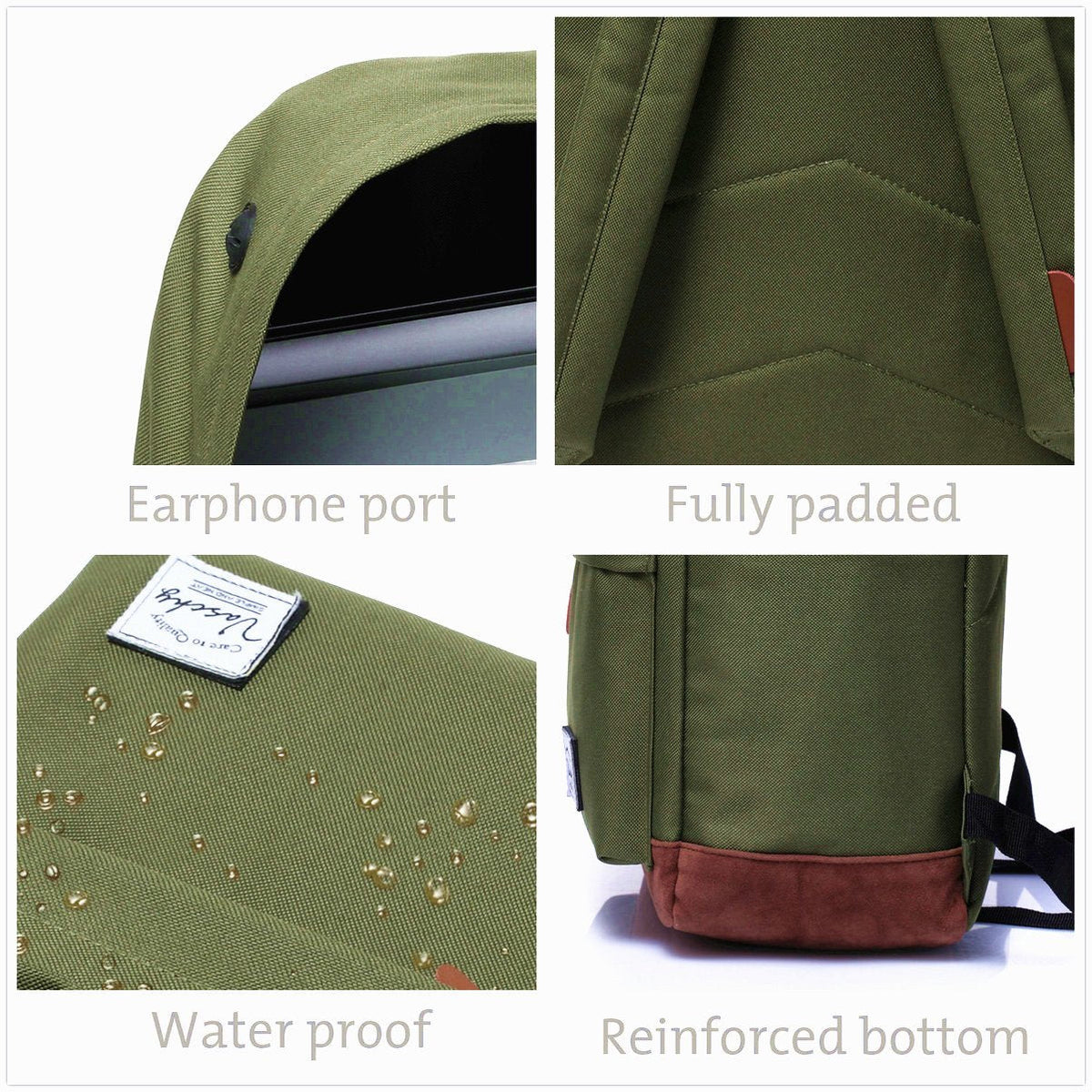 VASCHY Unisex Classic Lightweight Water-resistant Campus School Rucksack Travel BackPack Green Fits 15.6Inch Laptop