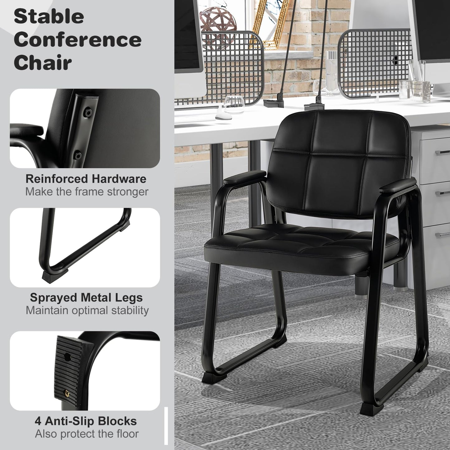 Giantex 2-Pack Waiting Room Chairs Set with Padded Seat & Armrests, Metal Frame, 330 Lbs Capacity, No Wheels Lobby Chairs for Conference Room, Meeting, Office, Reception & Office Guest Room, Black (1)