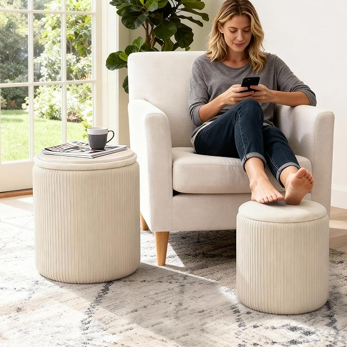 CAROLMADE Set of 2 Round Ottoman