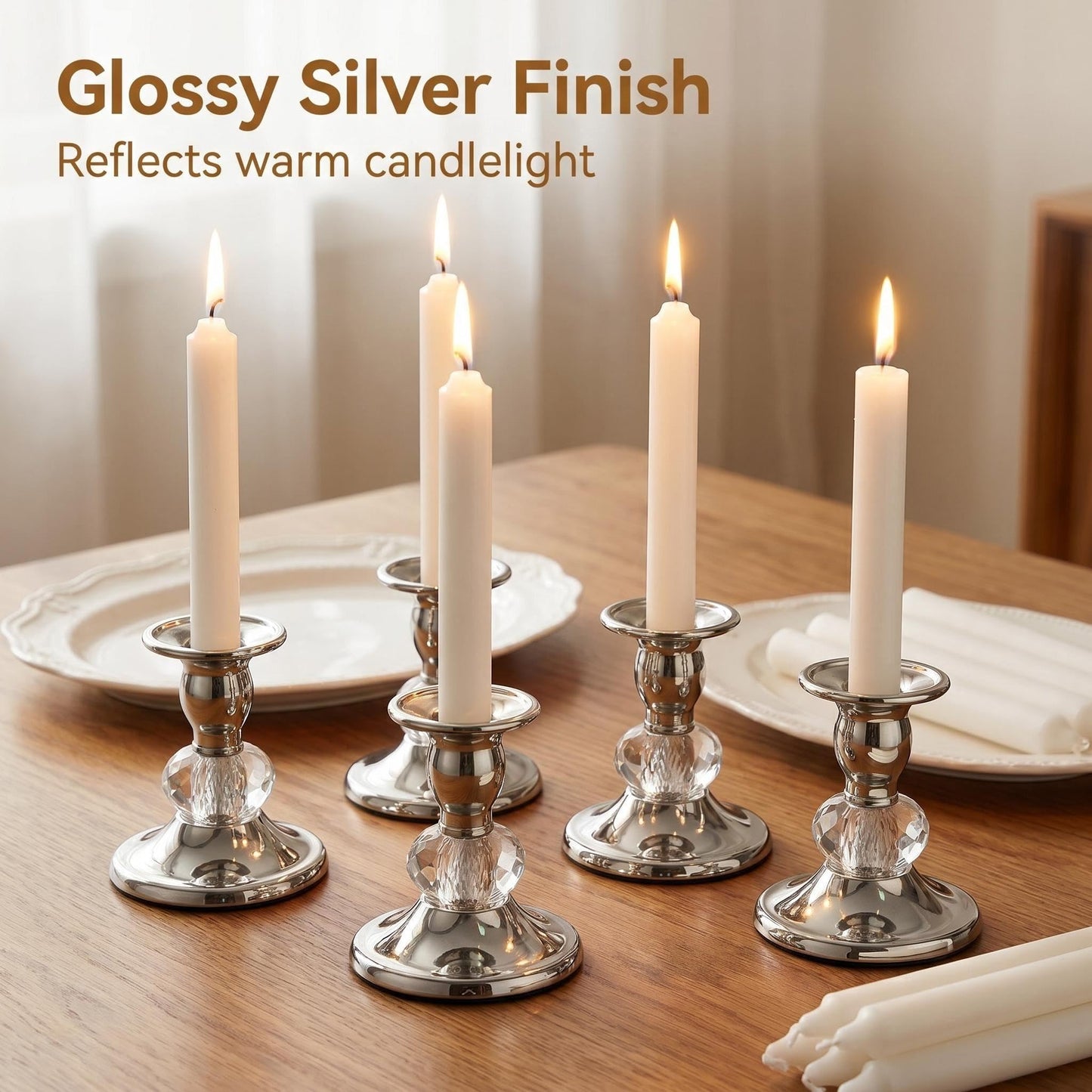 Candlestick Holders Taper Candle Holders, Candle Stick Candle Holder for Table Centerpiece, Wedding Reception, Festive Christmas Mantel Decoration or Home Decor(Silver, 6 Sets(12 Pcs))