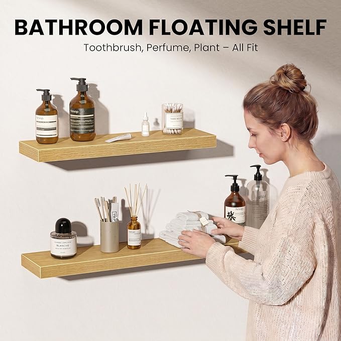 Fun Memories Floating Shelves for Wall, 48 Inch Long Set of 2 Rustic Wood Wall