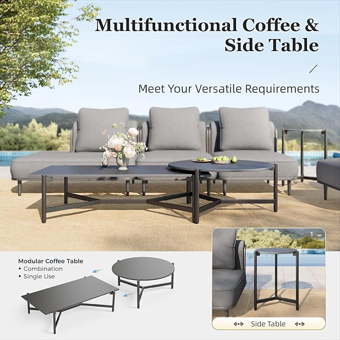 HERA'S HOUSE Metal Patio Furniture Set, Modular 7 Seats, 1 Nesting Coffee