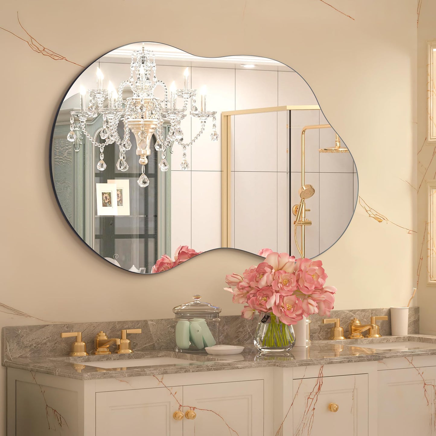 Dorlicecass Bathroom Mirror - Irregular Wall Mirrors Decorative 24"x36" Asymmetrical Tempered Glass Frameless for Vanity, Bedroom, Living Room, Cloakroom, Entryway