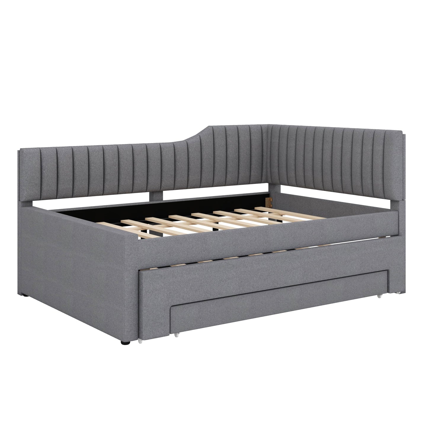 YunNianYang Twin Size Upholstered Daybed with Trundle and Three Drawers (Gray, Full)