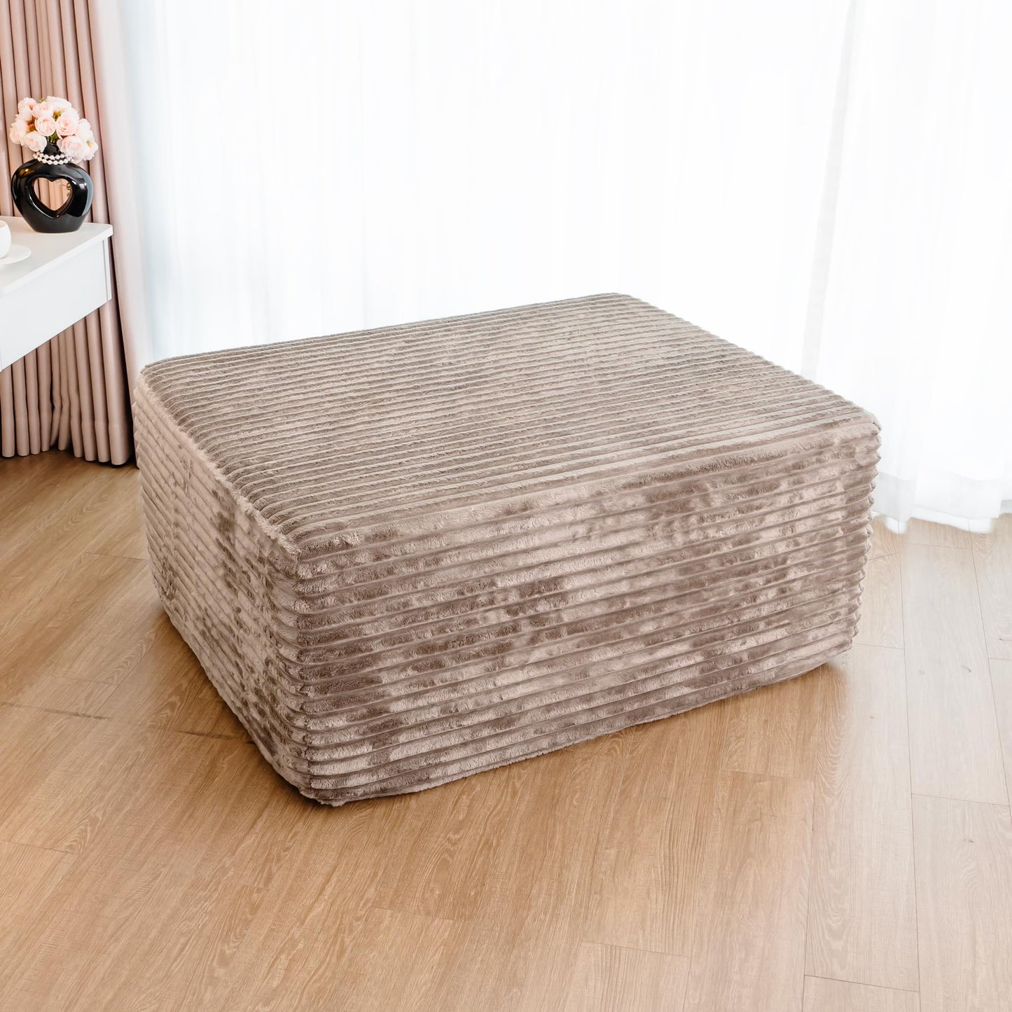 JINGLING 37.4" Rectangle Ottoman Foot Rest for Couch - Corduroy Upholstered Compressed Memory Foam, Cloud Ottoman for Modular Sectional, No Assembly Required, DIY Combination, Camel