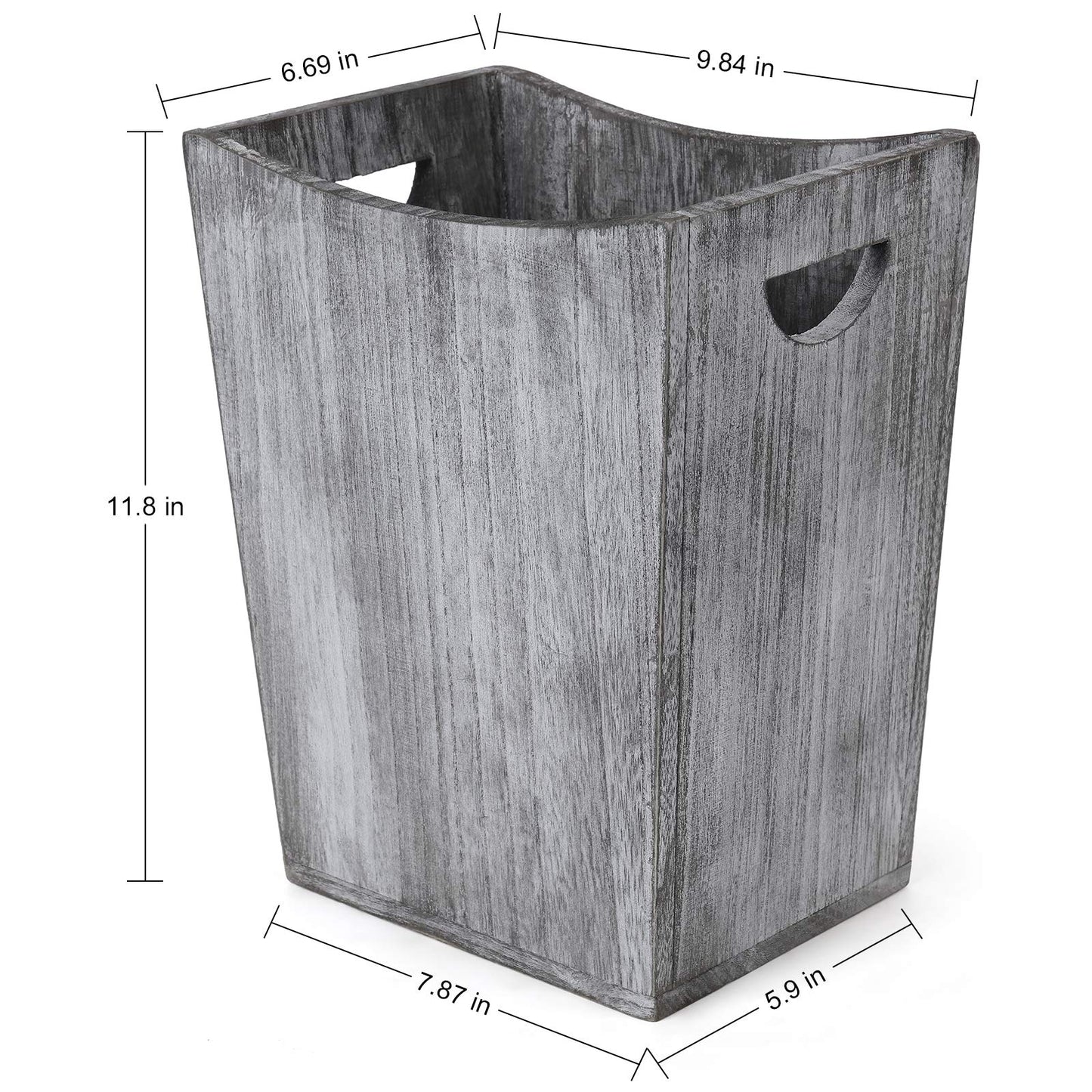 BTY Farmhouse Wooden Trash Can, Small Square Wastebasket Garbage Container Bin Holder, Rustic Torched Home Kitchen Office Trash Cans with Handle for Living Room, Dorm - Gray Green