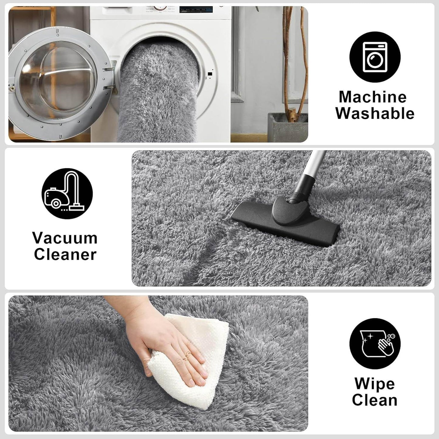 Merelax Modern Soft Fluffy Large Shaggy Rug for Bedroom Livingroom Dorm Kids Room Indoor Home Decorative, Non-Slip Plush Furry Fur Area Rugs Comfy Nursery Accent Floor Carpet 4'x6' Grey