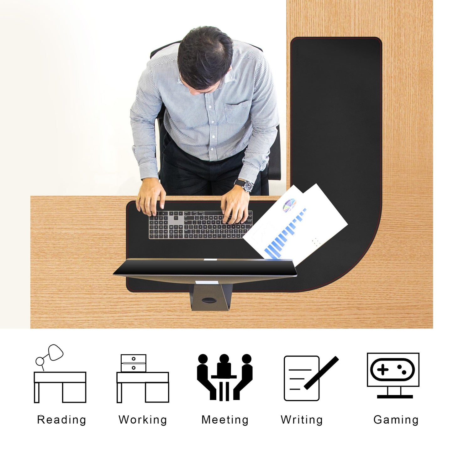 ZORESYN L Shaped Desk Mat 39.4"(L) x 39.4"(S) x 13"(W), Computer Corner Desk Pad, Large Waterproof PU Leather Mouse pad for Corner Desk, Writing Desk Pad Protector - Black