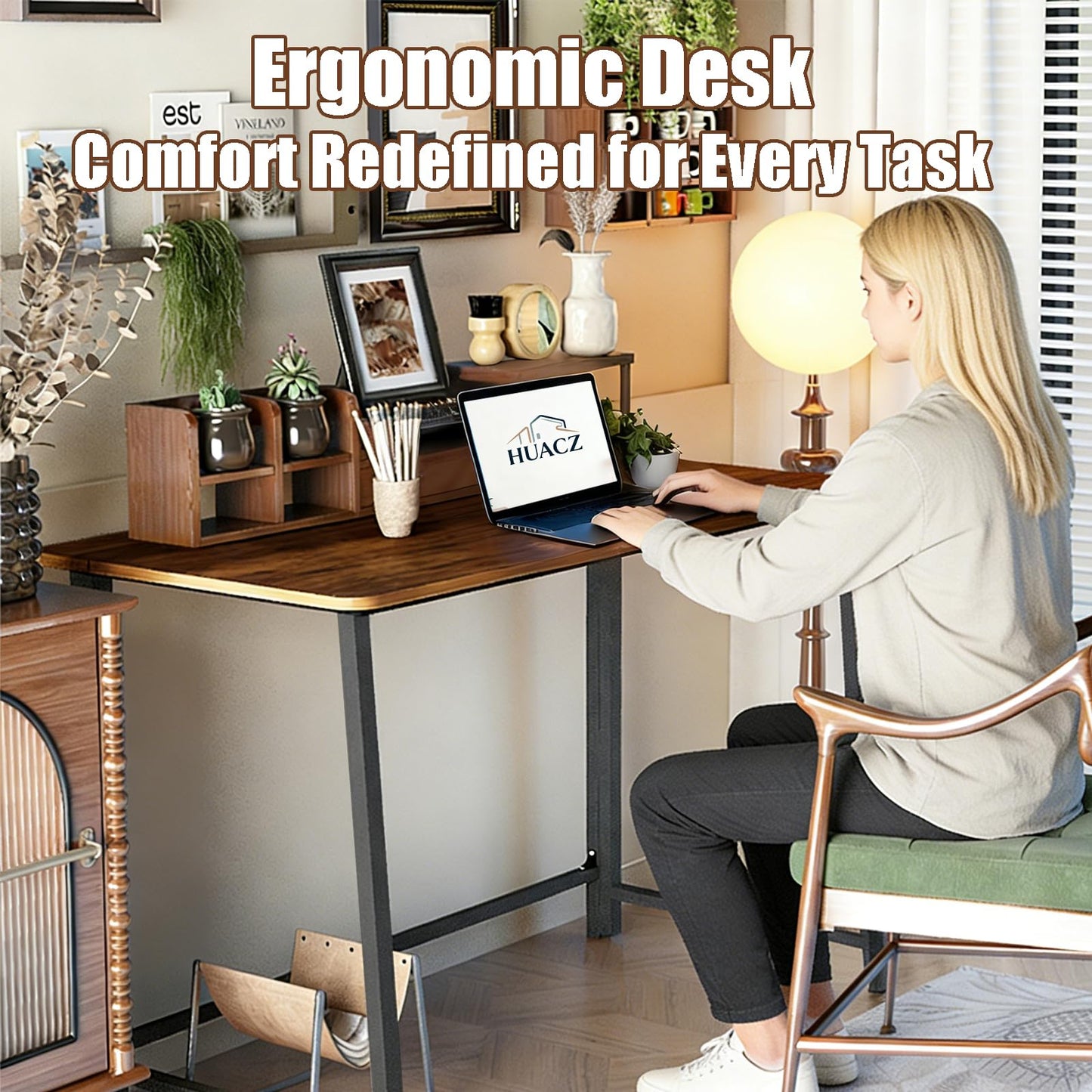 huacz 31.5" Folding Desk for Small Spaces, Foldable Computer Table for Home Office, Study,Bedroom,Dorm,Craft, Space Saving,Small Writing Work Office Compact Computer Desk,Easy Assembly,Rustic Brown