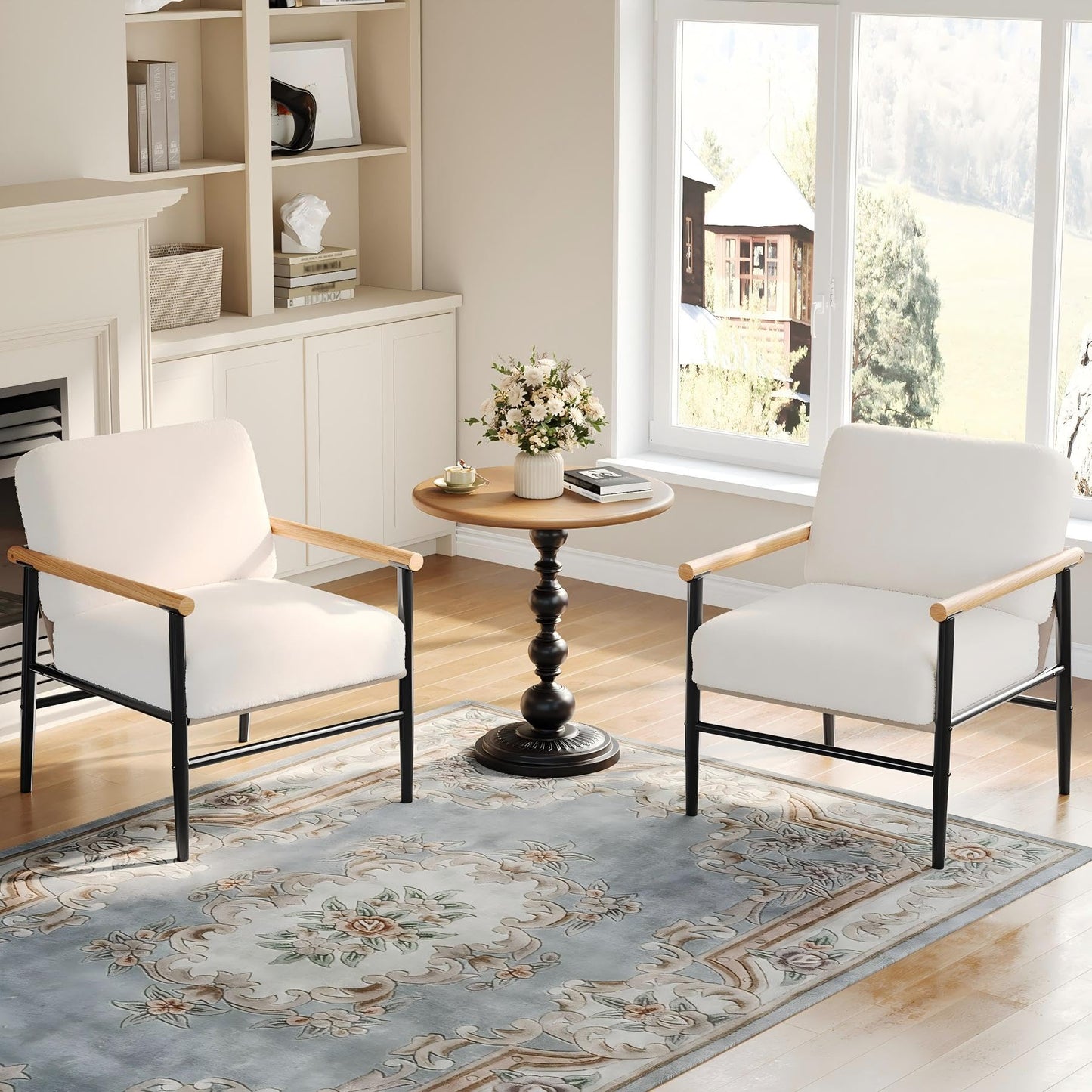 Garvee Accent Chair Set of 2, Mid Century Chair with Soft Teddy Upholstery, Metal Legs, Comfortable Lounge Armchair for Living Room, Bedroom, Reception Areas
