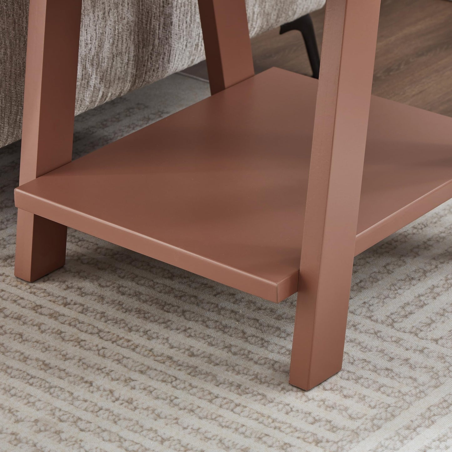 Roundhill Furniture Athens Contemporary Wood Shelf End Table in Red