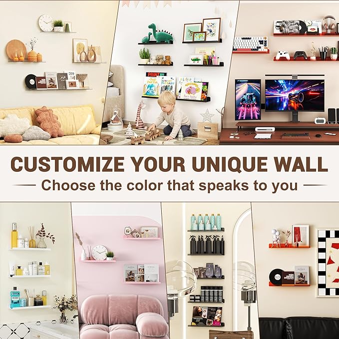 Qukaka Floating Shelves for Wall Decor, Living Room, Bathroom Decor, Nail