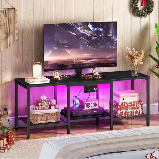 HOOBRO TV Stand with Charging Station to 55 Inches, LED Entertainment Center