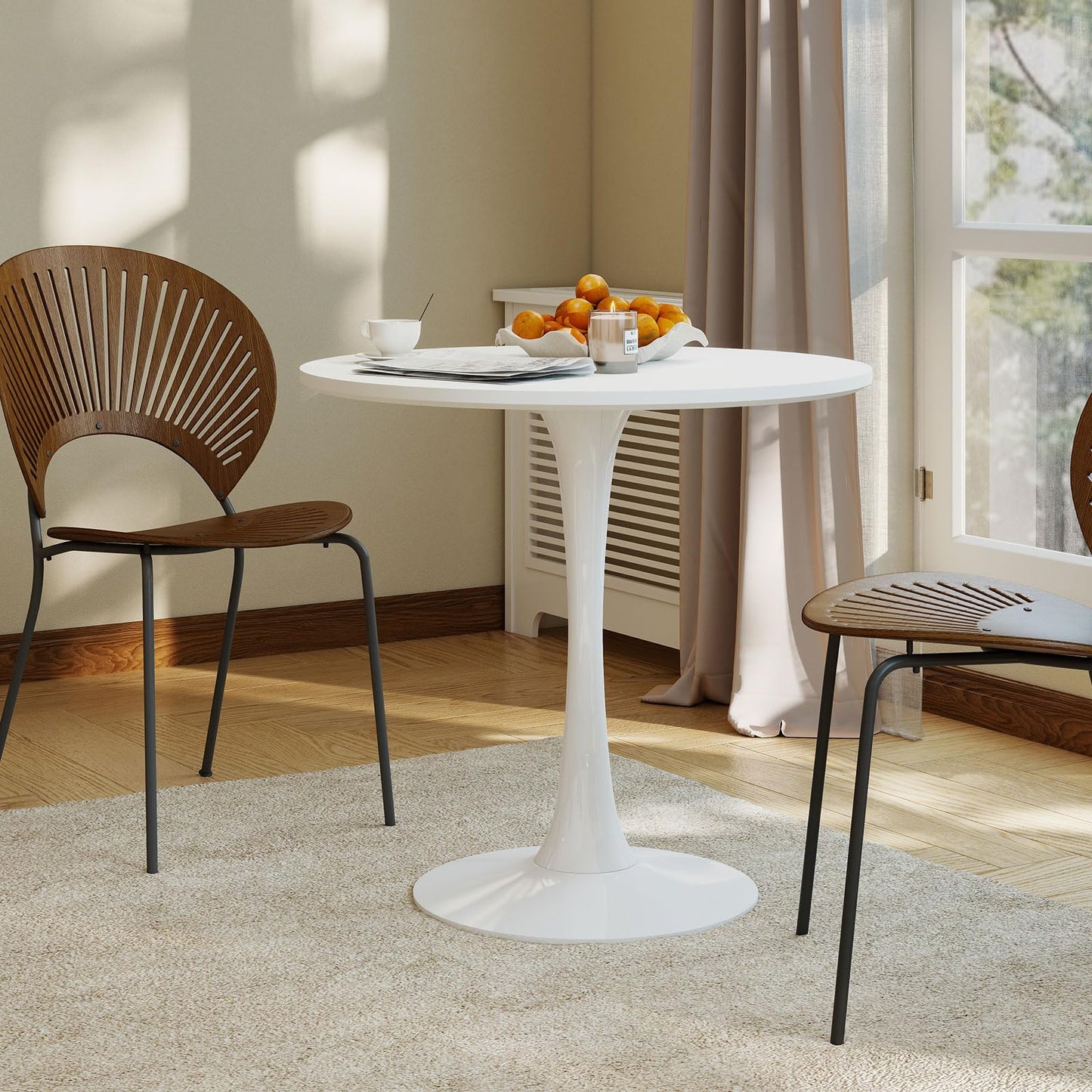Permory 27.5" White Round Dining Table, MDF Top with Metal Pedestal Base, Modern Accent Table for Small Spaces, Kitchen, Dining Room & Living Room