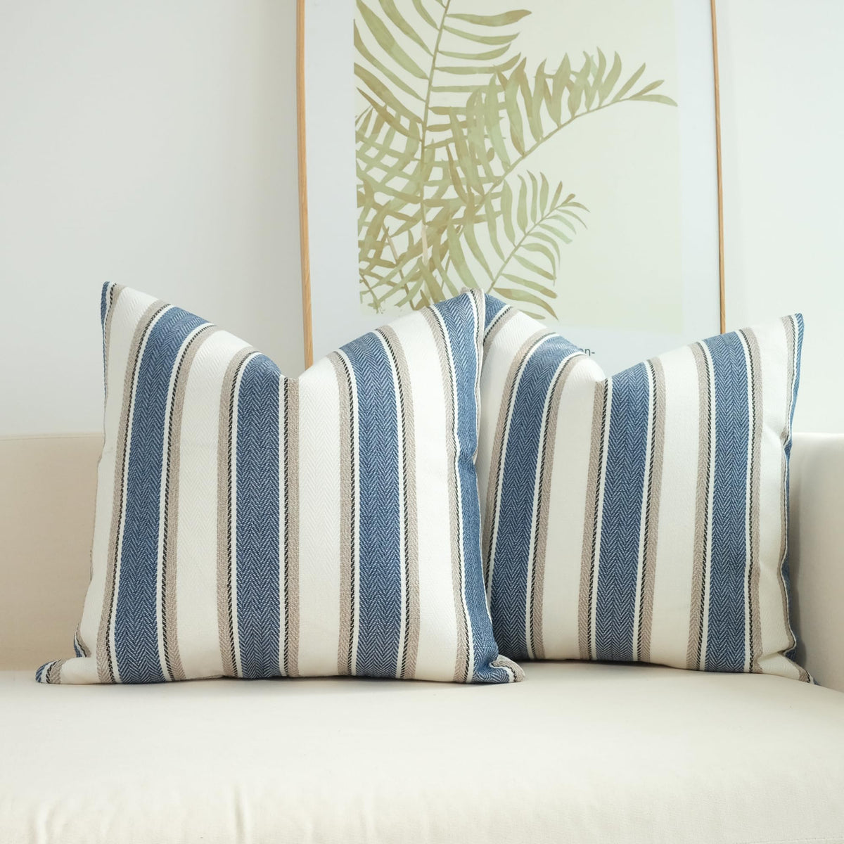 JOJUSIS Stripe Throw Pillow Covers Farmhouse Pillowcases Pack of 2 16 x 16 Inch Blue