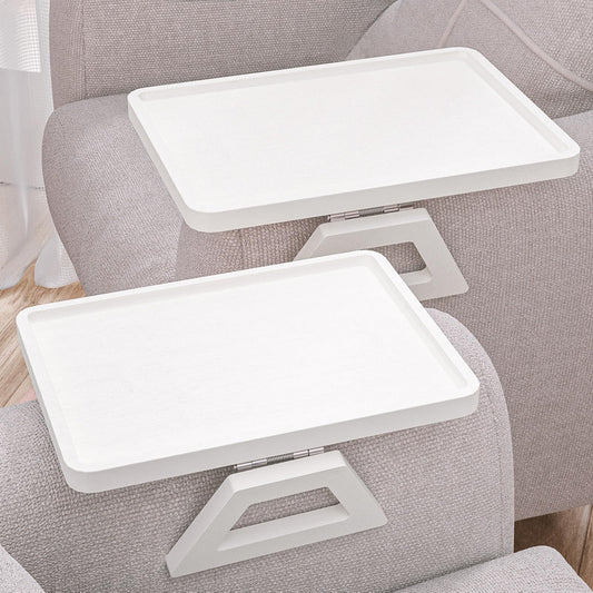Danfoxer 2 Pack Couch Arm Tray,Bamboo Folding Sofa Tray,Sofa Armrest Trays Clip-On Couch Desk for Drinks,Snacks,Phone,Remote Control（White）