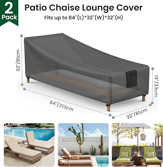 Mrrihand Chaise Lounge Cover, Patio Furniture Covers, Patio Lounge Chair Cover