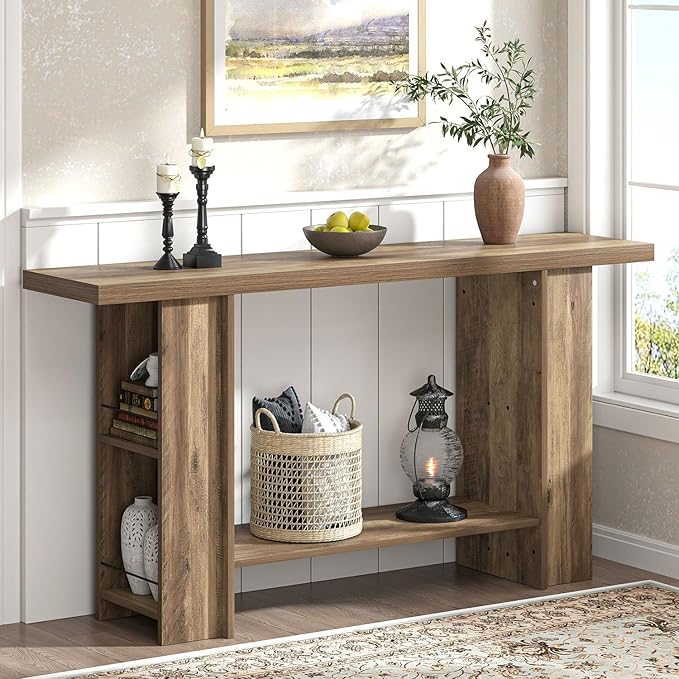 FOLUBAN 53 Inch Long Entryway Table, 2-Tier Wood Console Table