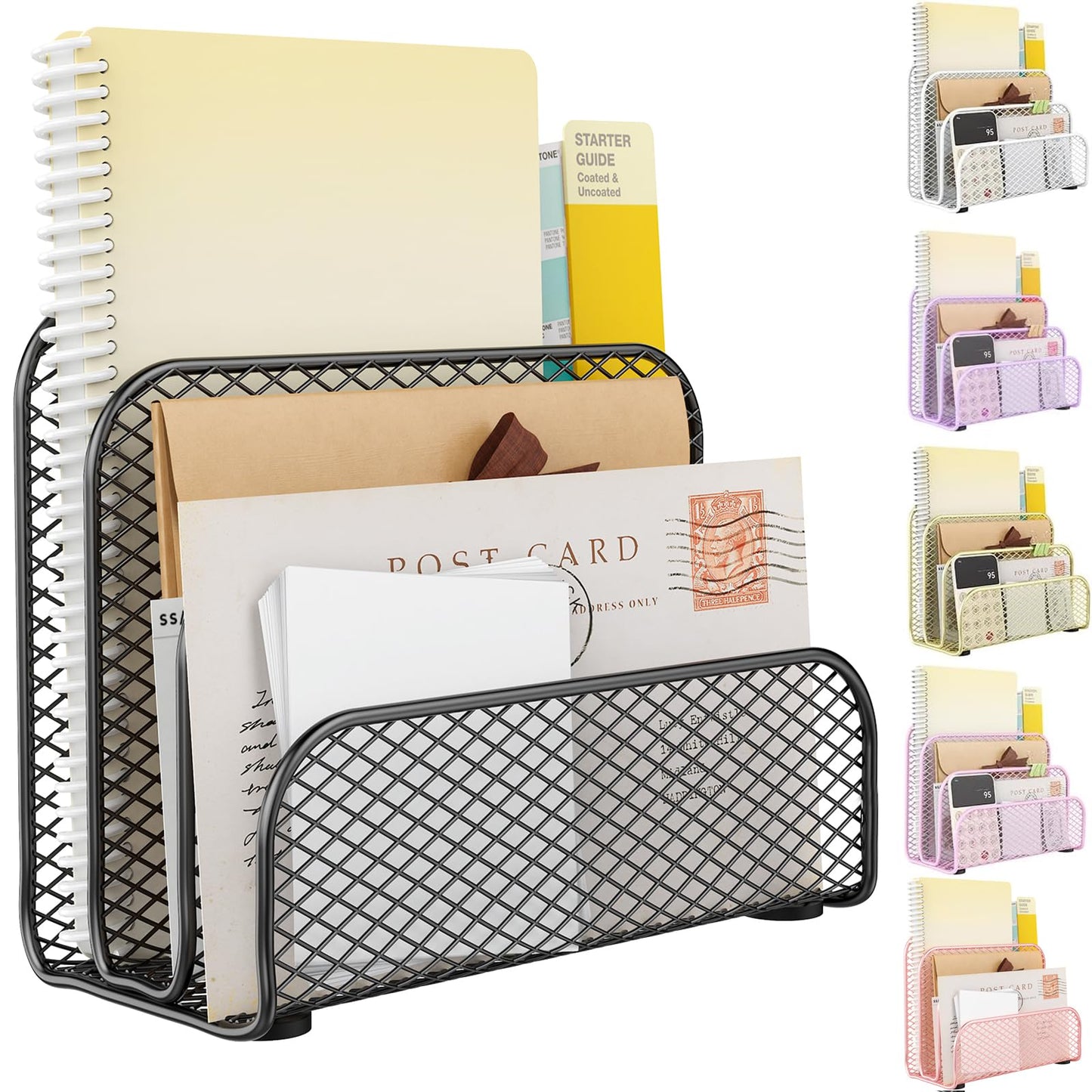 gianotter Mail Organizer Countertop, Book Shelf,Metal File Holder with 3-Slot, Book Shelf, Bill Organizer for Office Receipts and Letter Paper Storage (Black)