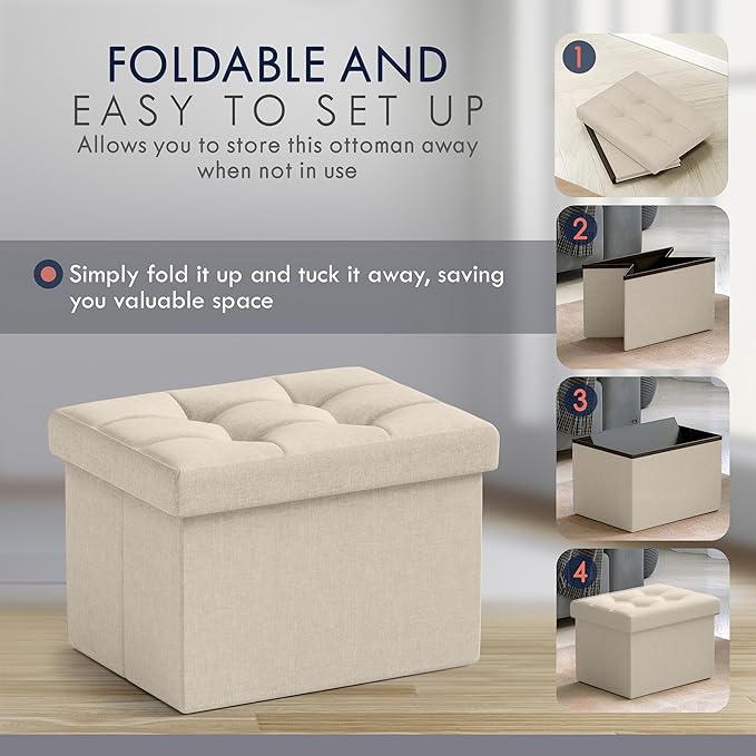 Ornavo Home Small Storage Ottoman, Foldable Collapsible Rectangle Linen Ottoman