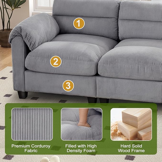 HAOMARKETS Corduroy Sofa Set, Upholstered Armchair