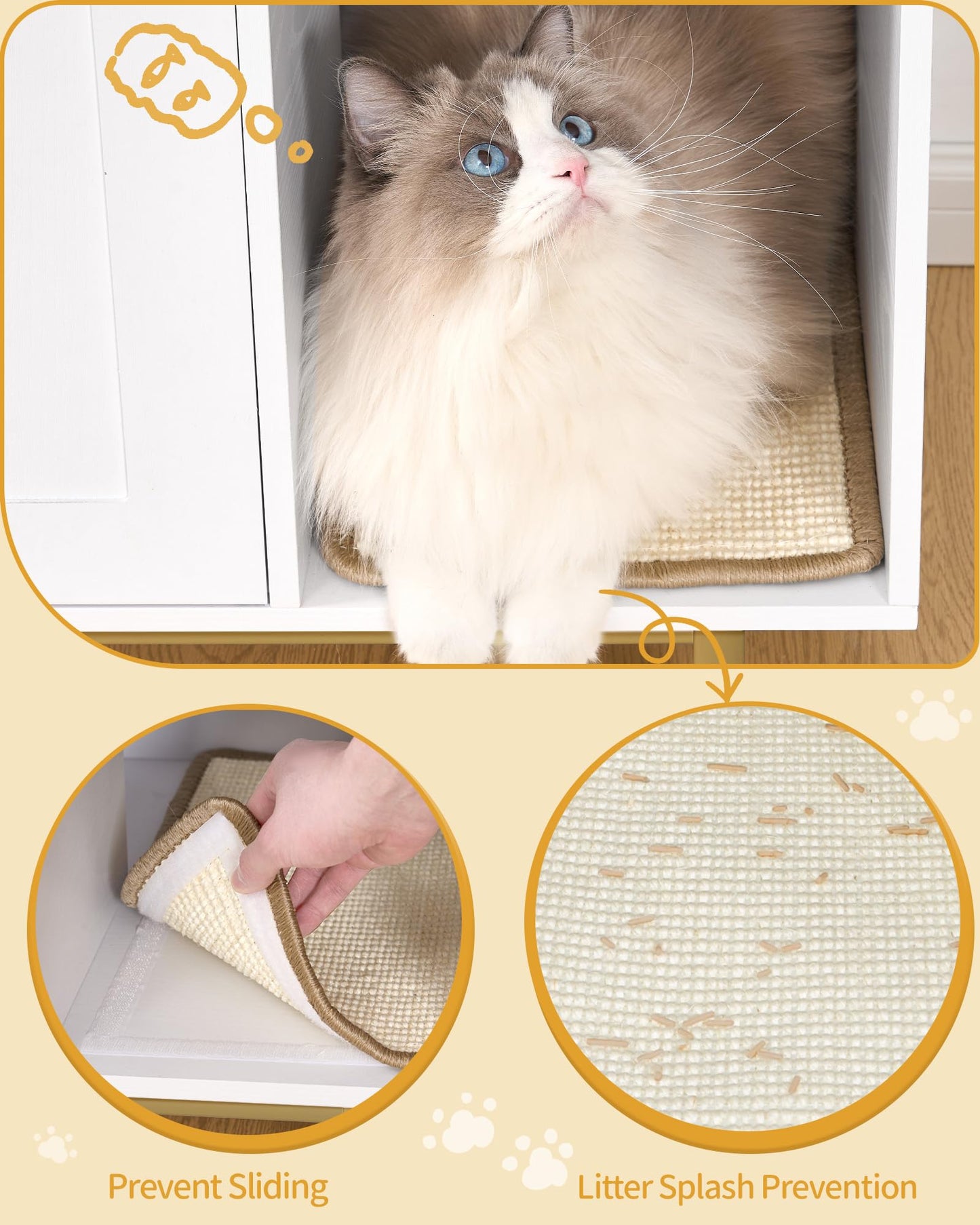 Hzuaneri Cat Litter Box Enclosure,Hidden Litter Box Furniture with Storage, Large Wooden Cabinet with Sisal Mat, Modern Cat Washroom for Living Room, Bedroom, Entryway, White and Gold 01503GCLB