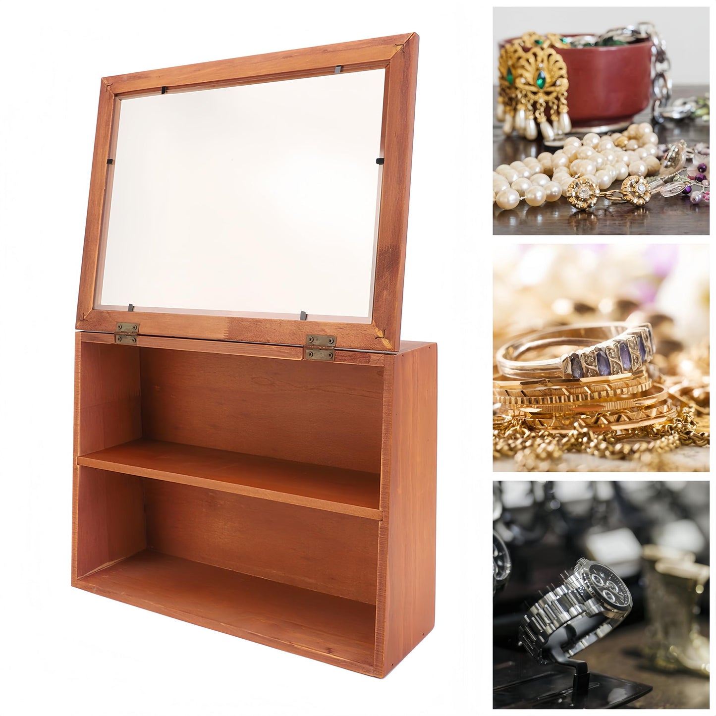 Wooden Display Cabinet with Glass Doors | Freestanding Curio Cabinet for Collectibles & Mini Figures | Desktop Organizer with Display Case for Cosmetics, Jewelry, Pastries & Po p Figures