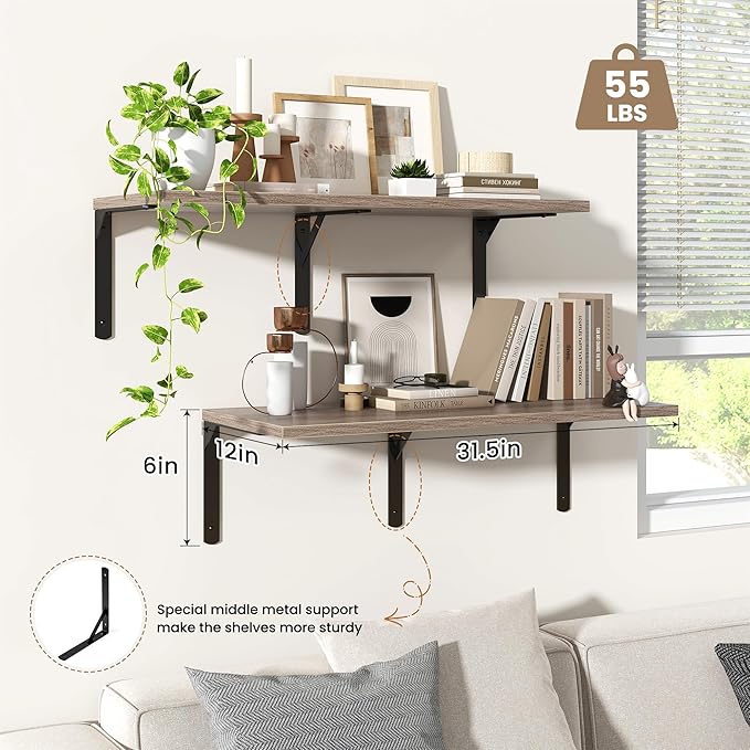 Fun Memories Floating Shelves for Wall, 12 Inch Deep Floating Shelves Set of 2