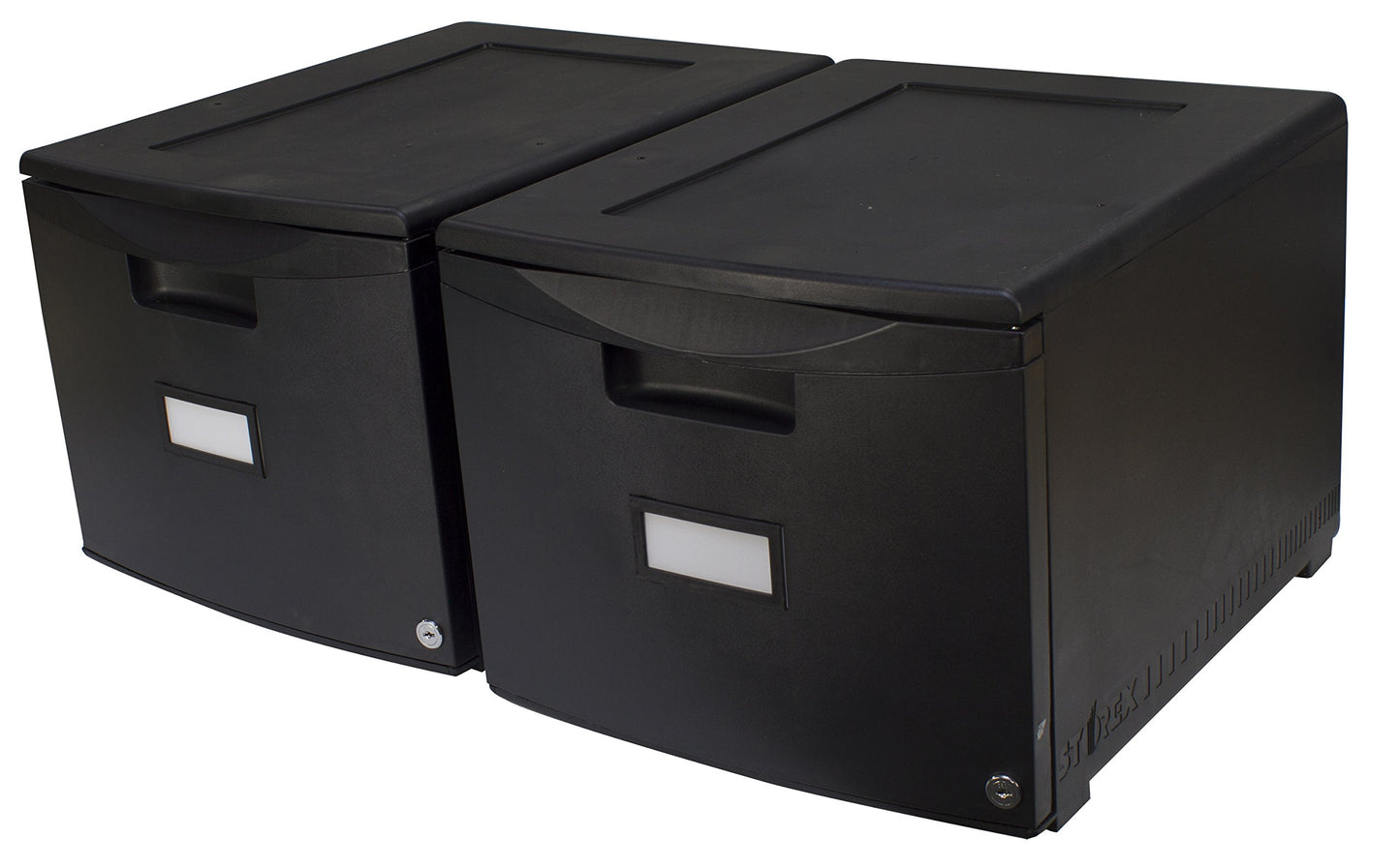 Storex Plastic One-Drawer File Cabinet – Locking Document Organizer for Home and Office, Black, 2-Pack (61265B02C)