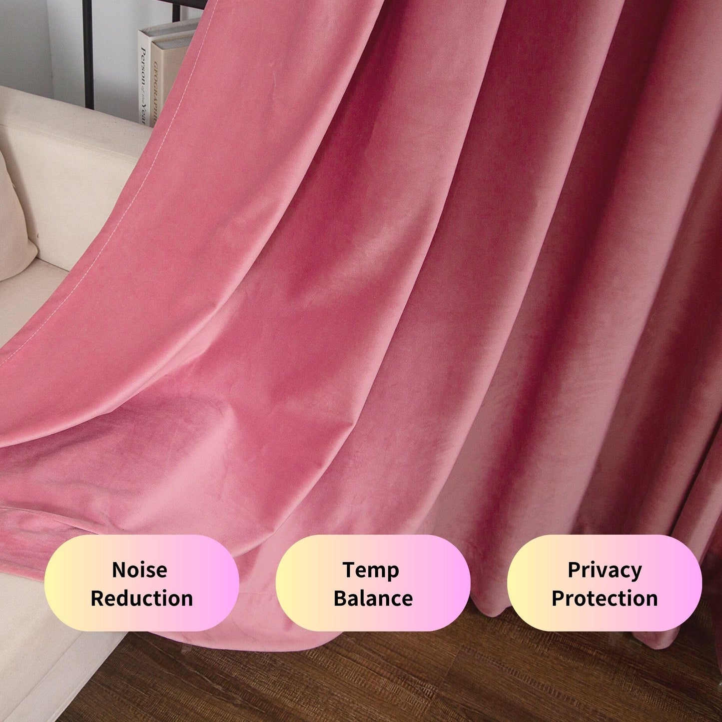 Aljctns Blush Pink Velvet Curtains 90 inches Long Luxury Room Darkening for Bedroom Living Room,Thermal Insulated Super Soft Window Drapes Rod Pocket & Back Tab, W52 x L90,Set of 2 Panels
