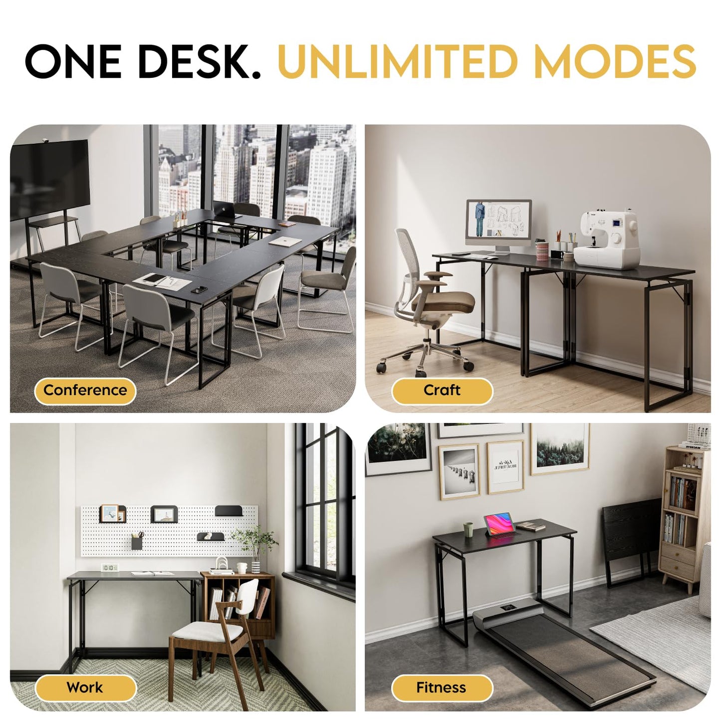 alawooder Folding Desk - 39.4” Wood Top Foldable Desk for Small Spaces | No Assembly Required Compact Desk for Home Office, Writing, and Study