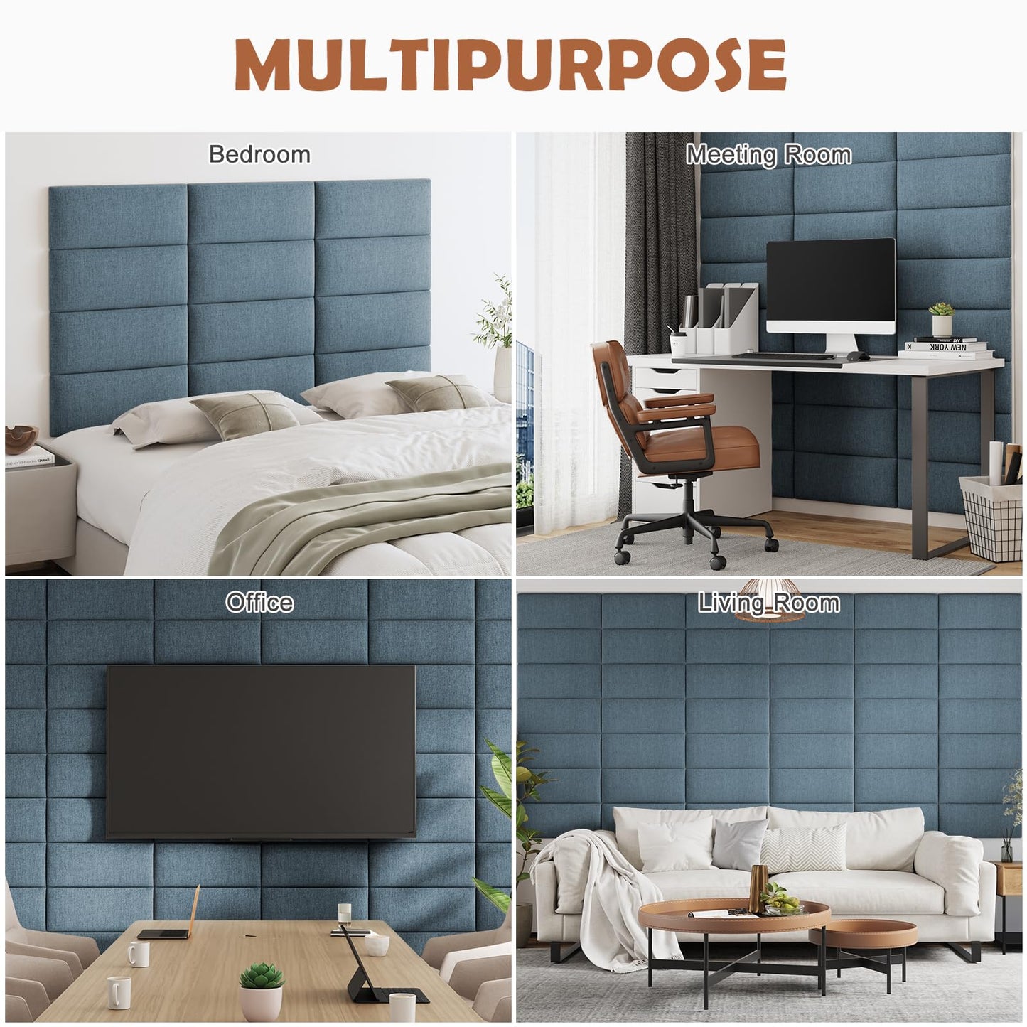 IFNOW Upholstered Wall Mounted Peel and Stick King Size Headboard, Soundproof 3D Wall Panels, Reusable and Removable Tufted Bed Headboard in Dusty Blue (12 Panels, 10" x 24")