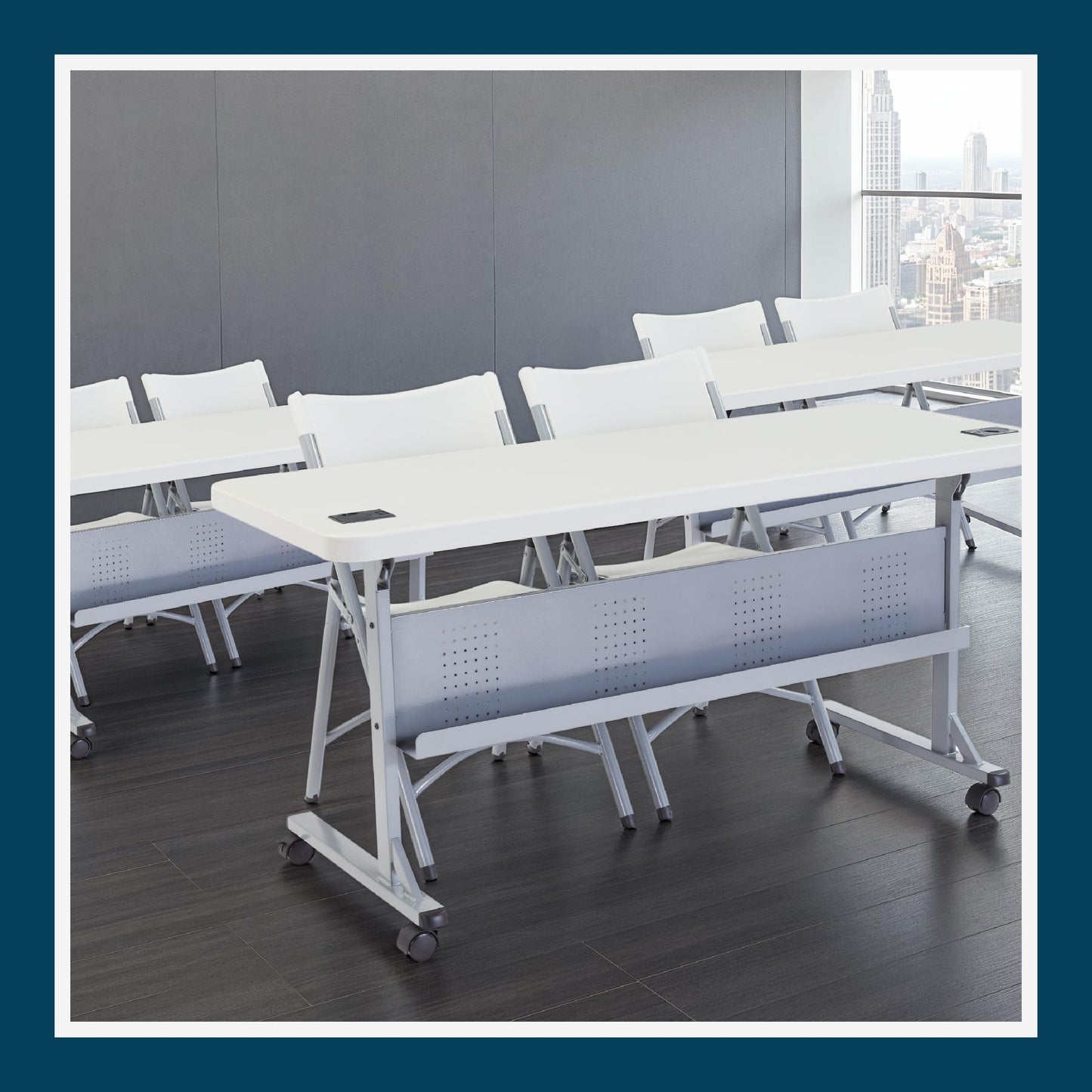 OEF Furnishings OEFBPFT2460 Commercial-Grade Premium Industrial Nesting Flip-Top Blow-Molded Training Table with Steel Frame and a 1.75" Thick Surface (24" × 60", Speckled Grey Top)