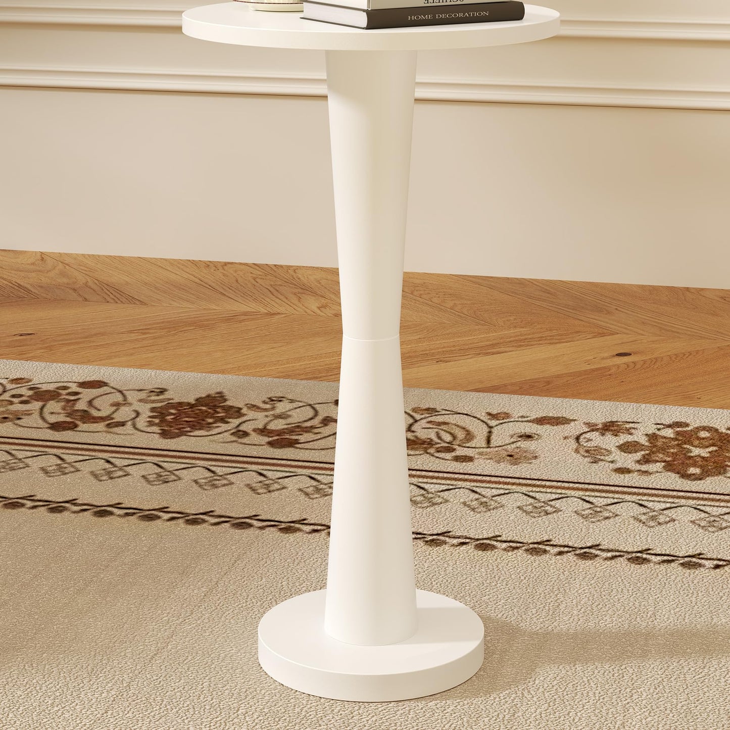 LAATOOREE Small Round Side Table, Wood Pedestal Drink Table, Accent Coffee End Table with Solid Wood Leg for Small Space, Living Room, Bedroom, Corner (1, White)