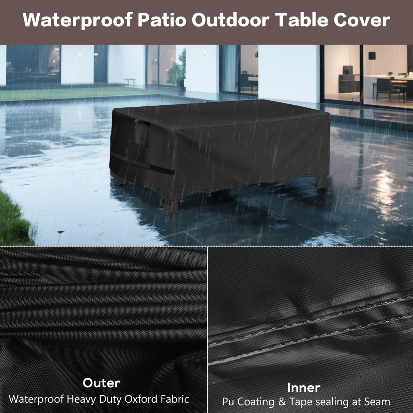 Hiticover Outdoor Coffee Table Cover Rectangle, 48 Inch Waterproof Patio Rectangular Coffee Table Cover, Outdoor Small Furniture Covers for Winter, Rainproof Fade Resistant - 48 x 24 x 16 Inch
