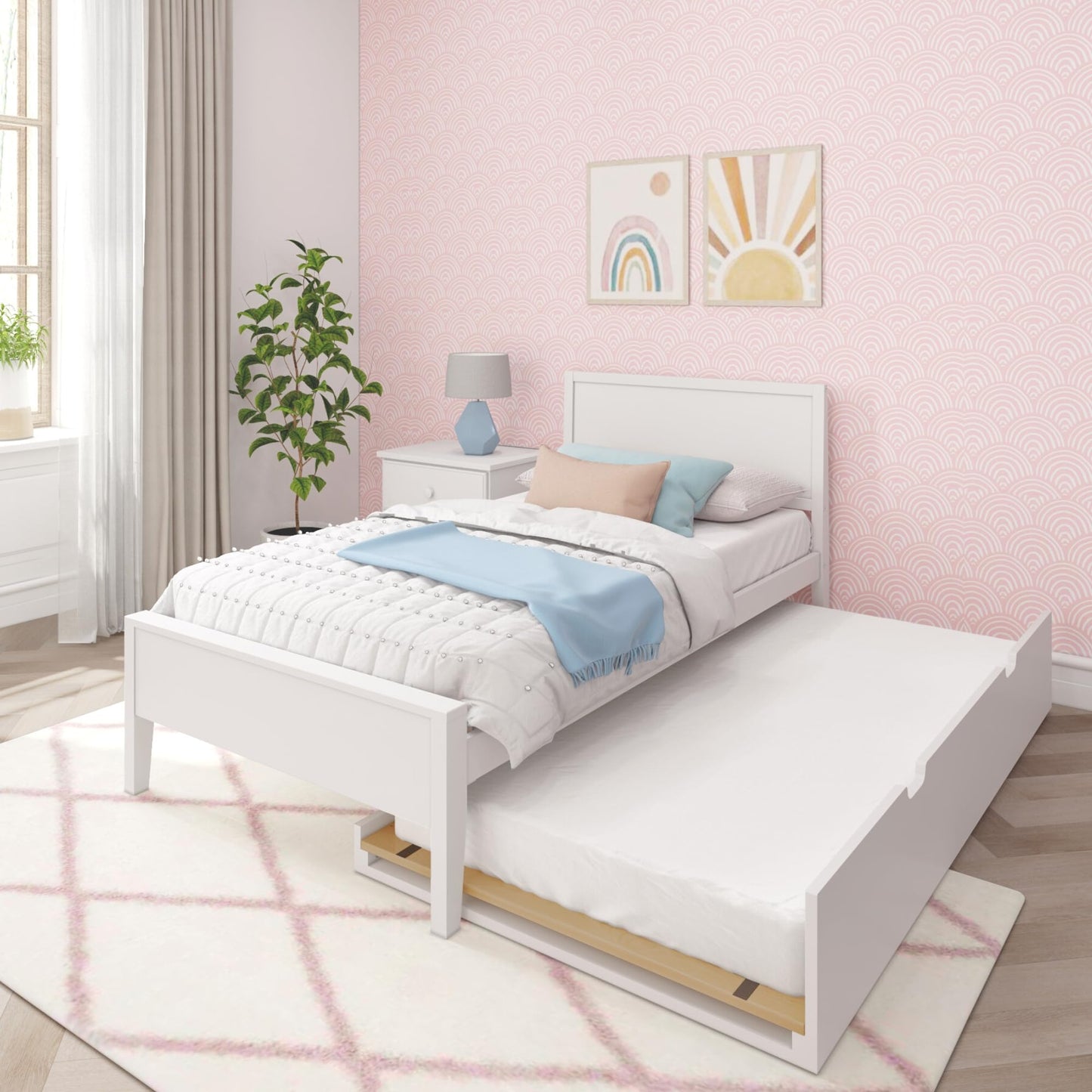 Max & Lily Classic Twin Bed, Panel Headboard, with Trundle, White