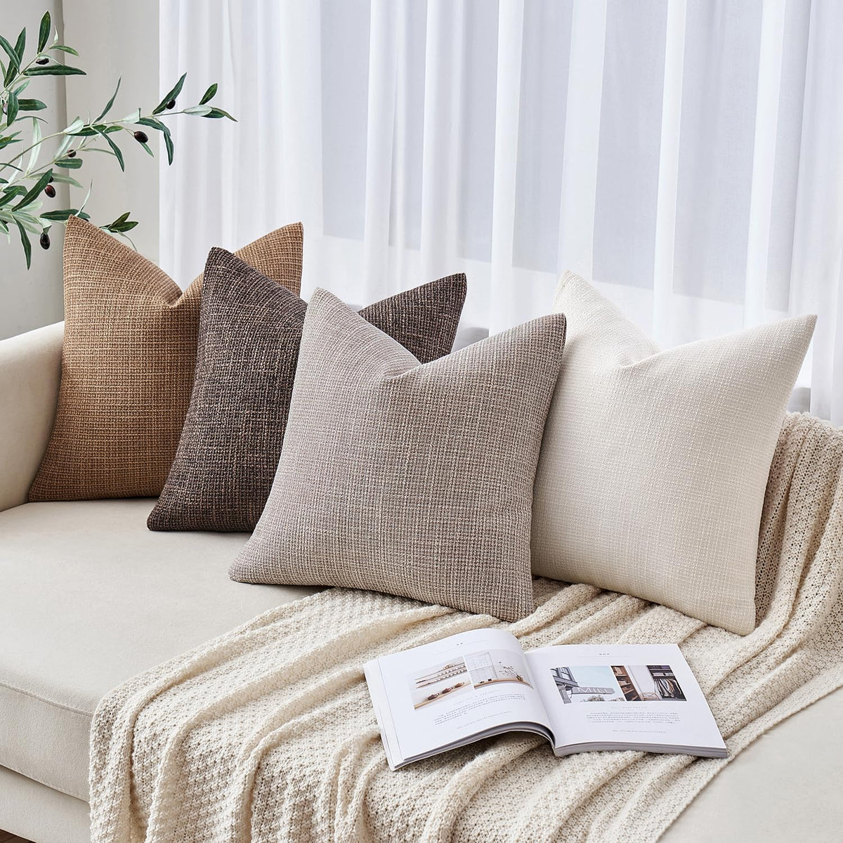 MIULEE Burlap Linen Throw Pillow Covers 18x18 Inch Set of 2 Cream White Christmas Decorative Pillows Modern Farmhouse Soft Accent Cushion Covers for Couch Sofa Bedroom Livingroom Home Decor