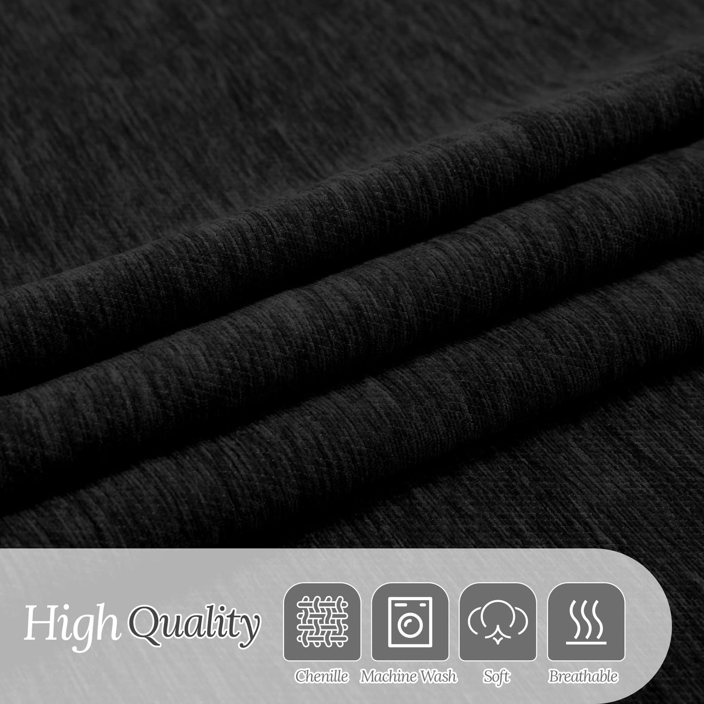 HDCAXKJ Corner Sectional Couch Covers for Dogs L Shape Sofa Cover with Tassel Chenille Soft Non Slip U Shaped Couch Cover Blanket Washable Sectional Slipcover Protector (Charcoal Black, 91x276 inch)