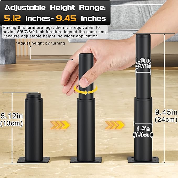 Metal Adjustable Furniture Legs 5.12-9.45 inch, Wlrrcwdttc Sofa Legs Cabinet